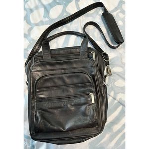 Vintage Brookstone Black Leather Laptop Bag – Classic Summer Travel Essential